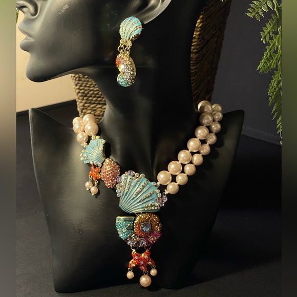 Ariel - Crystal Pearl Double-layer Necklace&Earrings Retro Design. High Quality - Picture 4 of 9
